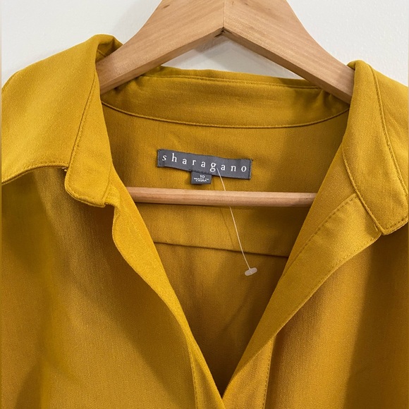 Ladies Button Front, Gold Pleated Knee Length Belted Dress by Sharagano New York - Picture 4 of 6